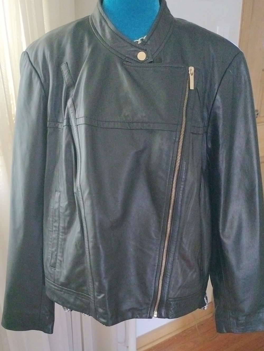 Michael Kors 2XL Women's Black Asymmetrical Zip Leather Jacket
